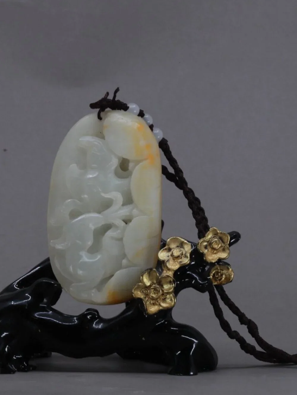 Chinese Hetian Jade Pendant w Ram & Ruyi